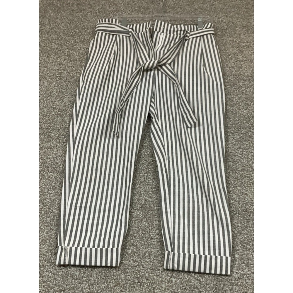 Love Tree Striped Cuffed Capri Pants Womens Sm Smocked Tie Paperbag Boho Summer